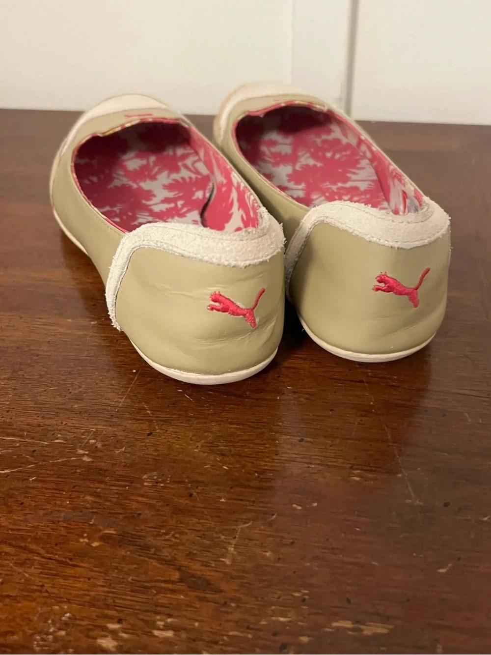 Puma Beige and Pink Floral-Lined Slip-On Flats size 7.5